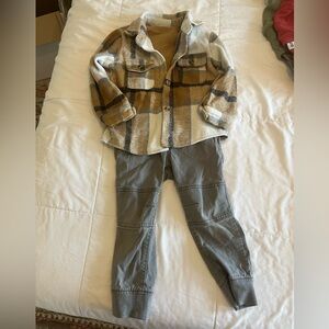 Plaid Flannel Jacket and Gray Pants Set